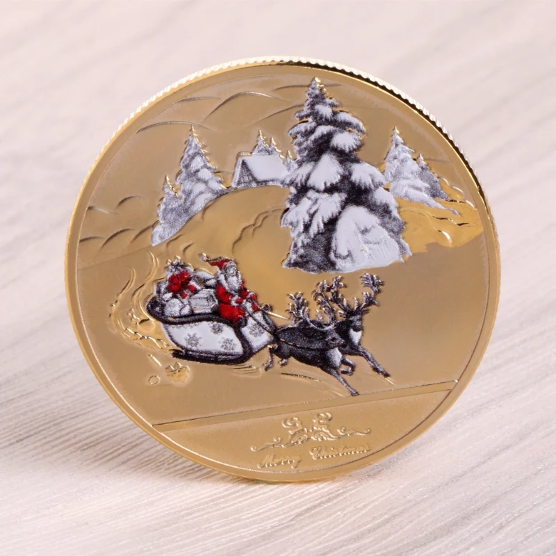Рождество Санта Клаус оленья упряжка на год памятная монета сувенир