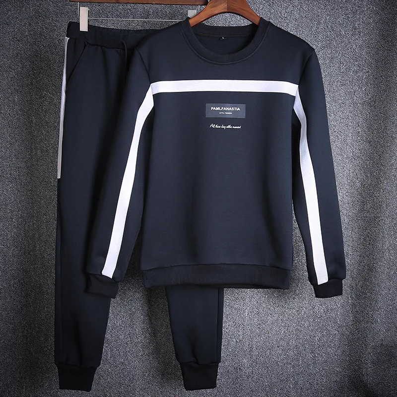 Spring New Letter Casual 2 Pieces Sets Men Sportswear Sets O-Neck Tracksuit Sweatshirt With Joggers Pants Men Patchwork Hoodie