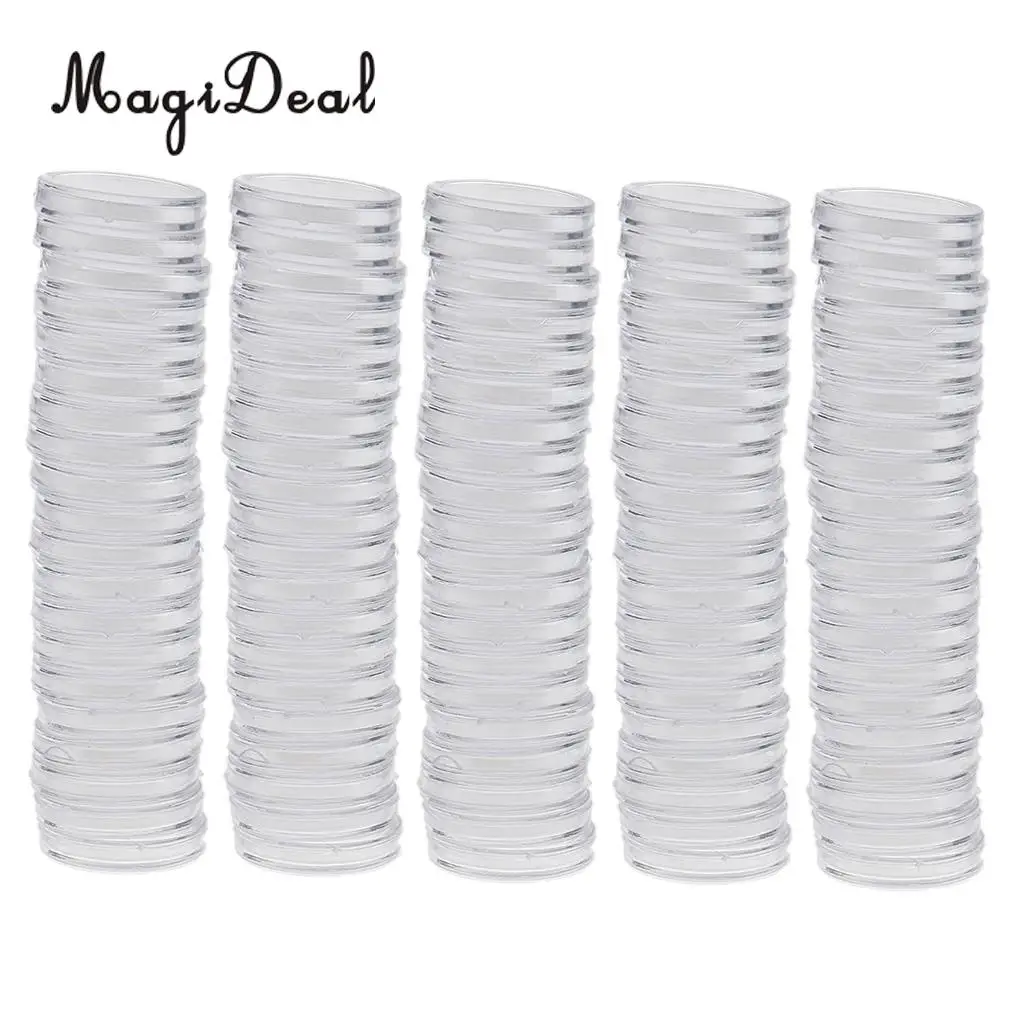 MagiDeal 200pcs Clear Round Plastic Coin Capsules Container Storage Holder Case 22mm