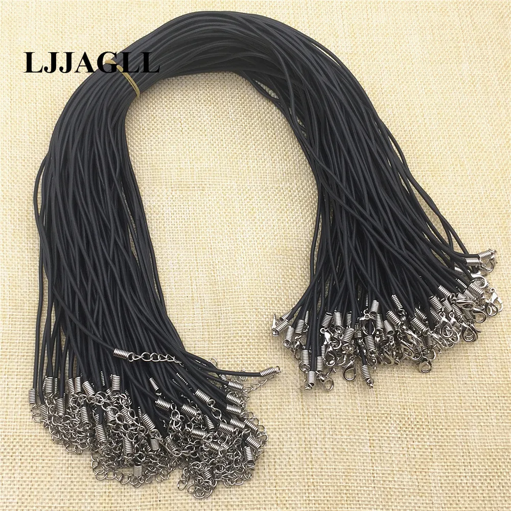 

100pcs Black Leather 50CM long Rope Necklace 5CM Silver Chain lobster clasp Initial Choker Collar Jewelry Finding Diy MakeAXL001