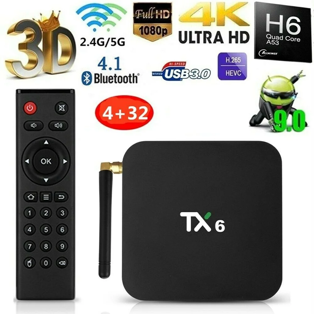 

2019 new TX6 Quad Core 4GB+32GB Android 9.0 TV Box Dual 2.4Ghz WIFI HD Media Player smart tech home tv