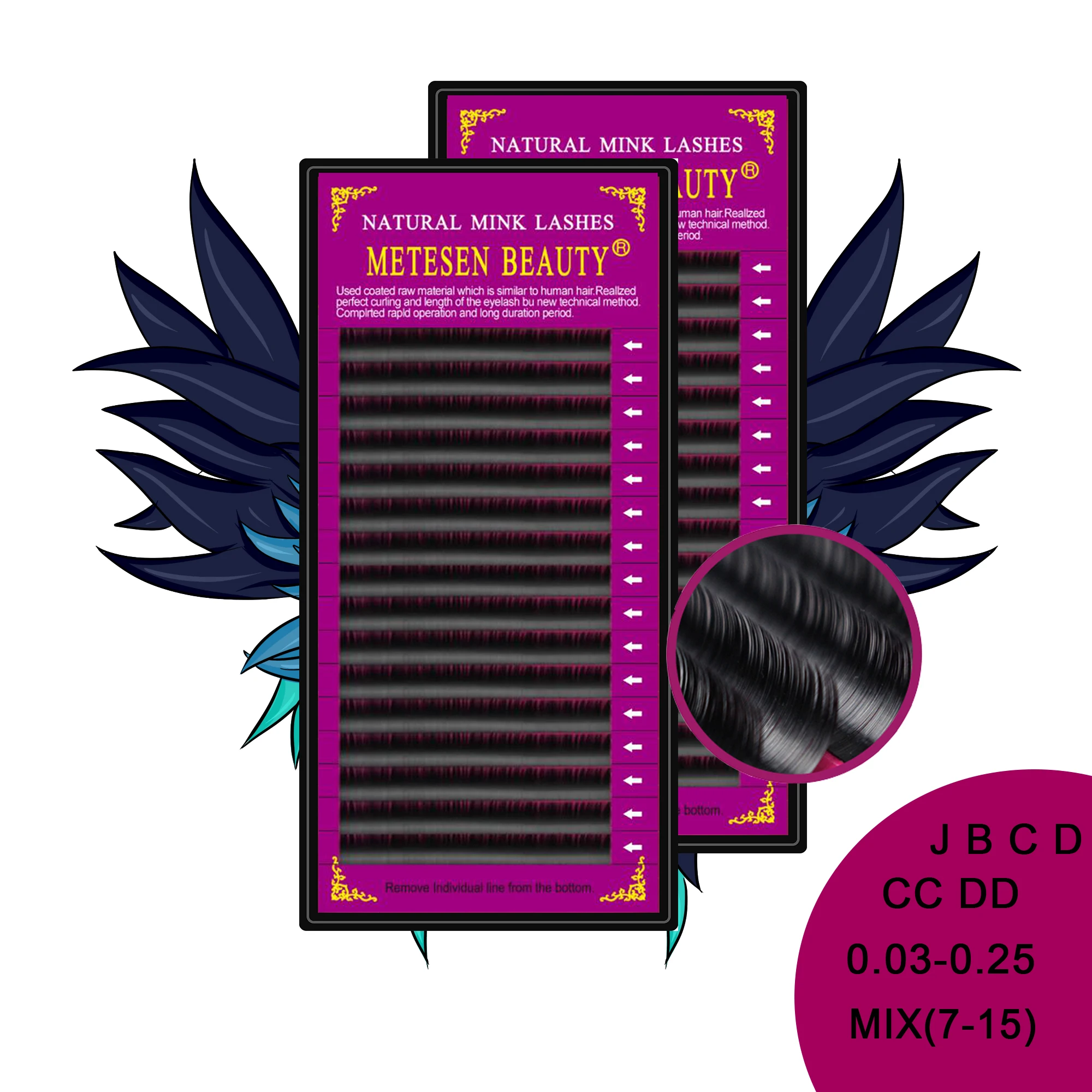 

METESEN BEAUTY 2Tary/lot 7-15mm Mixed In One Tray Eyelash Extensions Individual Faux Mink Eyelash hand made black Lashes