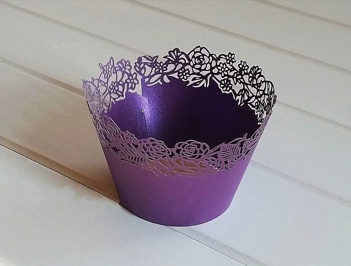 Free Shipping dark purple lace flower cupcake wrapper, muffin cake cups