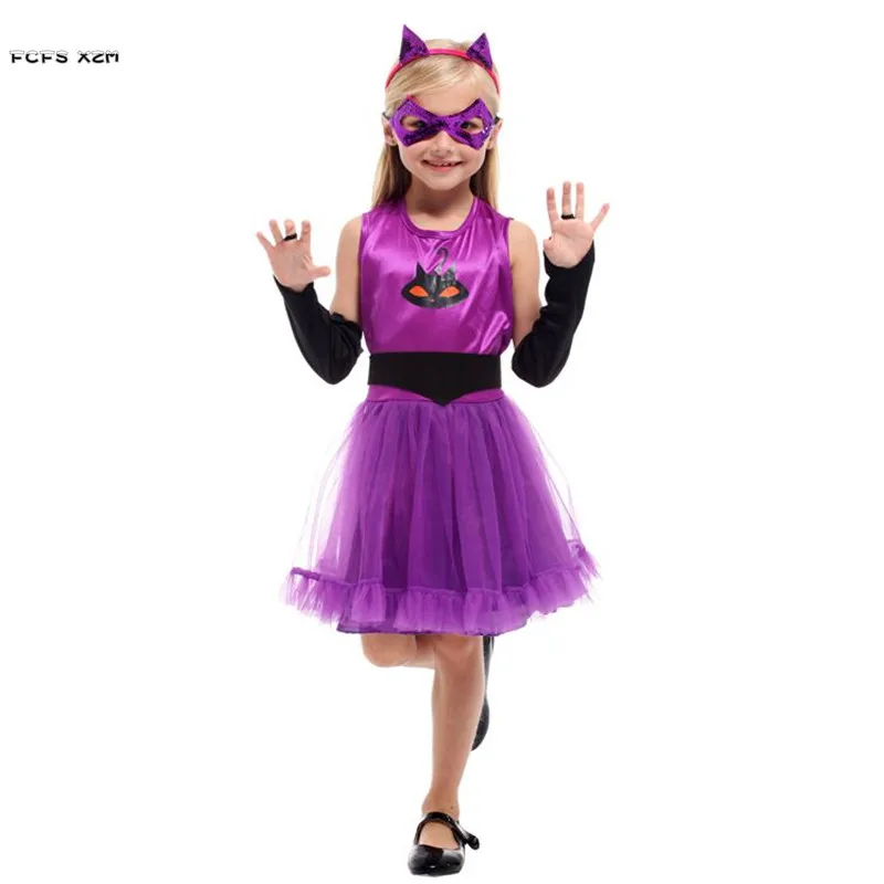 

Girls Halloween Kitty Catwoman Costume Kid Children Kigurumi Cat animal Cosplay Carnival Purim Masquerade Stage play party dress