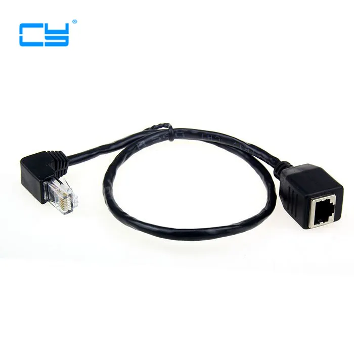 

Down Angled 90 Degree 8P8C FTP STP UTP Cat 5e Male to Female Lan Ethernet Network Extension Cable 50cm