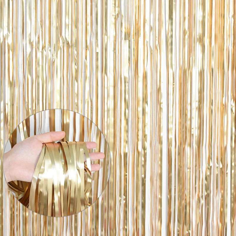 

2m Metallic Foil Curtain Matte Fringe Shiny Rain Curtain Wedding Backdrop Tinsel Curtain Decor Photography Background Supplies