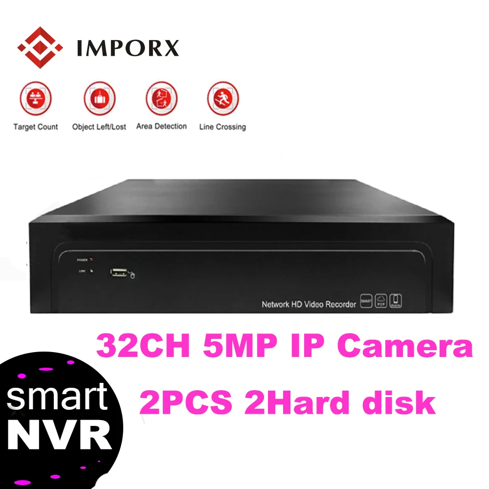 IMPORX 2 шт. SATA порт 32Ch SuperHD 5MP реальный P2P автономный CCTV NVR Поддержка H.265+/H.265/H.264 для ip-камеры системы безопасности