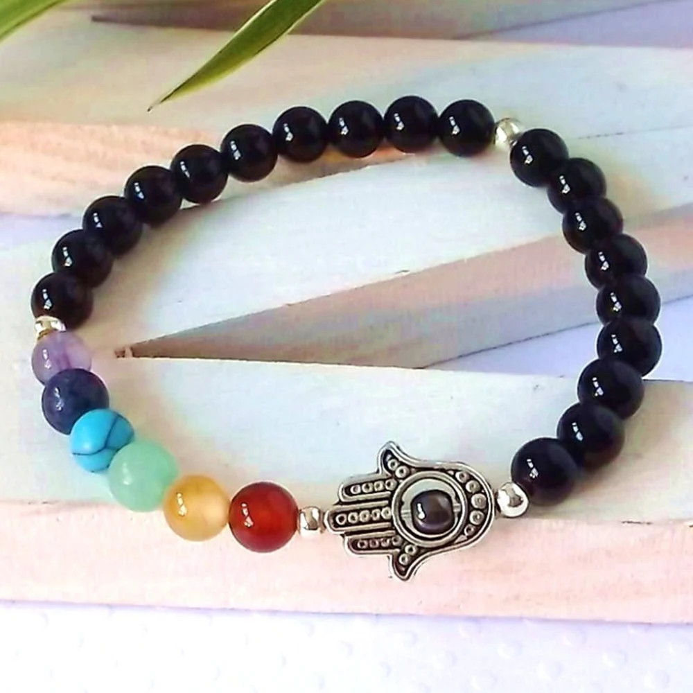 7 Chakra Natural Stone Mala Hamsa Beaded Bracelet Black Onyx Yoga 7 Chakra Natural Stone Mala Hamsa Beaded Bracelet Black Onyx Yoga Healing Spiritual In Strand Bracelets From Jewelry Accessories On