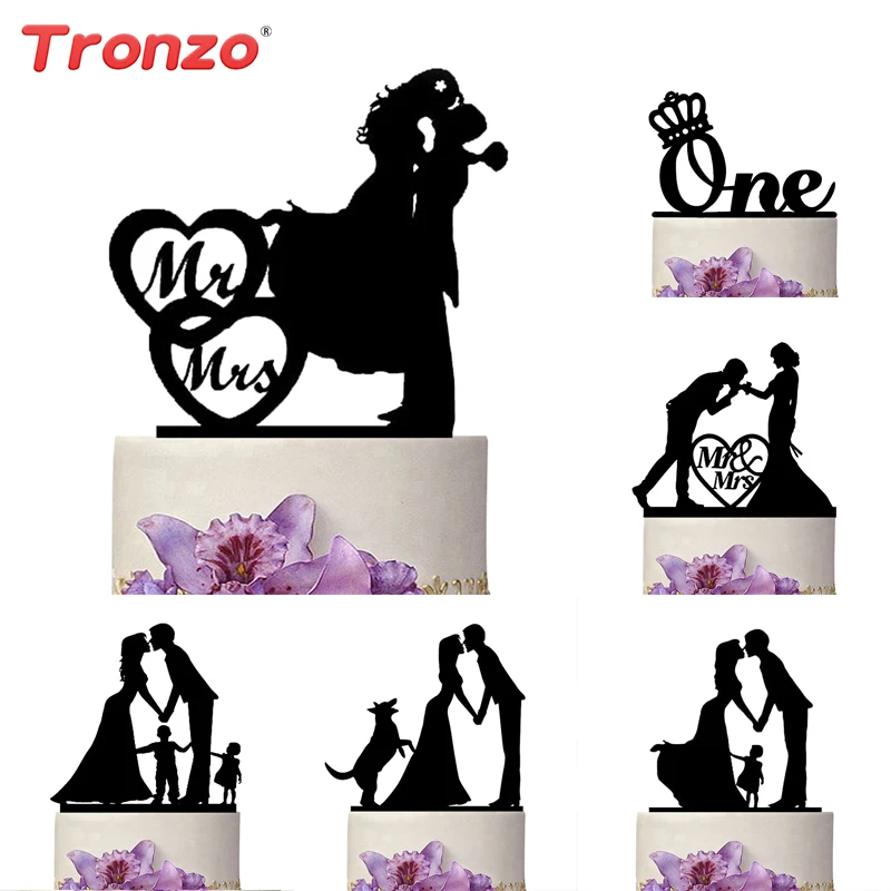 Tronzo Новый Черный Акрил Свадьба Торт Топпер Для Декора Mariage Господин Госпожа