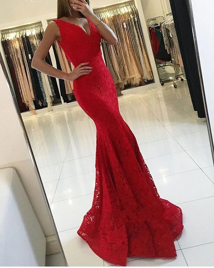 Модные новые Русалка выходные платья без рукавов vestido largo fiesta элегантный для женщин вечернее платье кружево