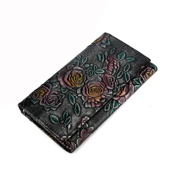 

2019 Vintage Genuine Leather Women Long Wallets and purses Design Female Zipper coin Purse card Holder wallet female clutch