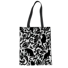 THIKIN Tote Женская Повседневная Милая Холщовая Сумка на плечо с принтом черного кота женская большая Вместительная женская сумка для покупок на заказ