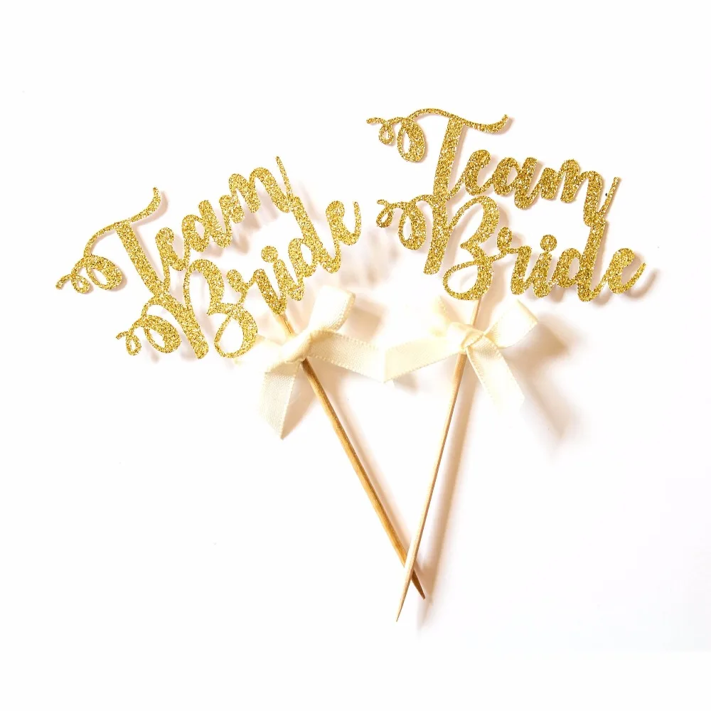 

Glitter Gold Team Bride Cake Topper Hen Bachelorette Party Cupcake Picks Bridal Shower Rustic Wedding Cake Centerpiece Decor