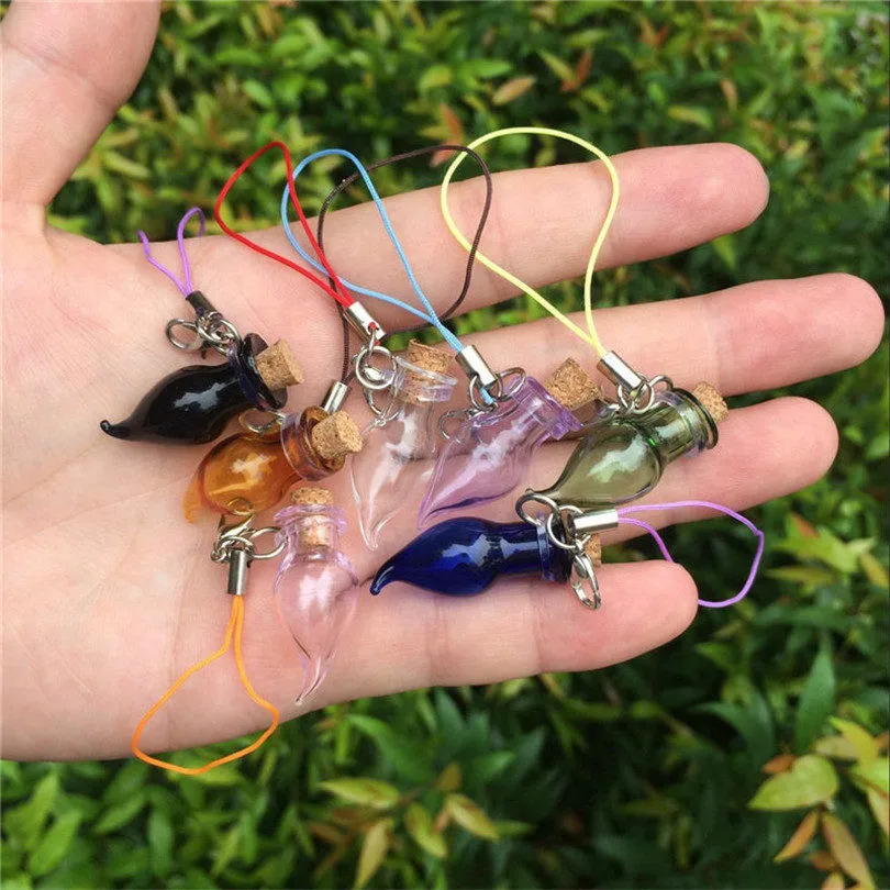 Mini Glass Color Bottles Pendants Key Chains Lobster Clasp Pepper Bottles Corks Glass Arts Jars For Bracelets (2)