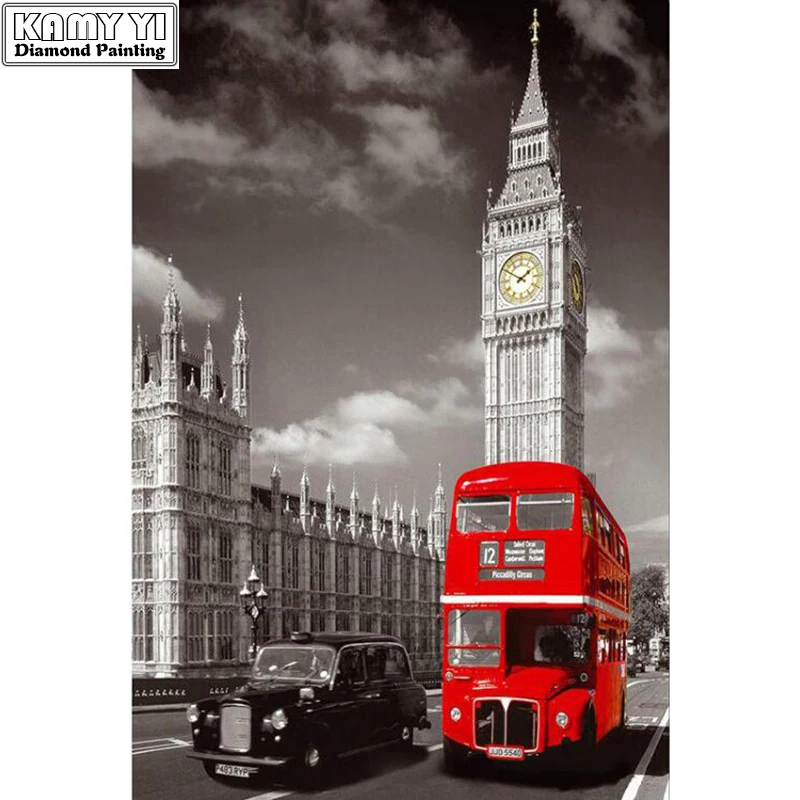 

DIY Diamond Painting Red London Bus Decorative Picture of Rhinestone Mosaic Cross Stitch Diamond Pattern 5D Diamond Embroidery