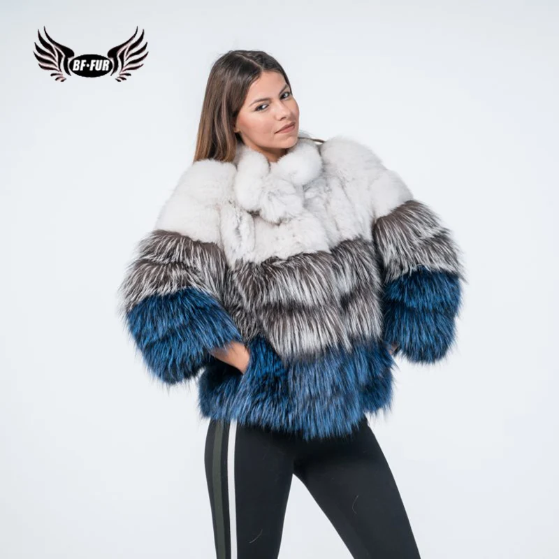 

BFFUR Winter Coat Women Clothes 2018 Real Fox Fur Coat Patchwork Style Outerwear Women Genuine Natural Fur Jacket Fashion Parka