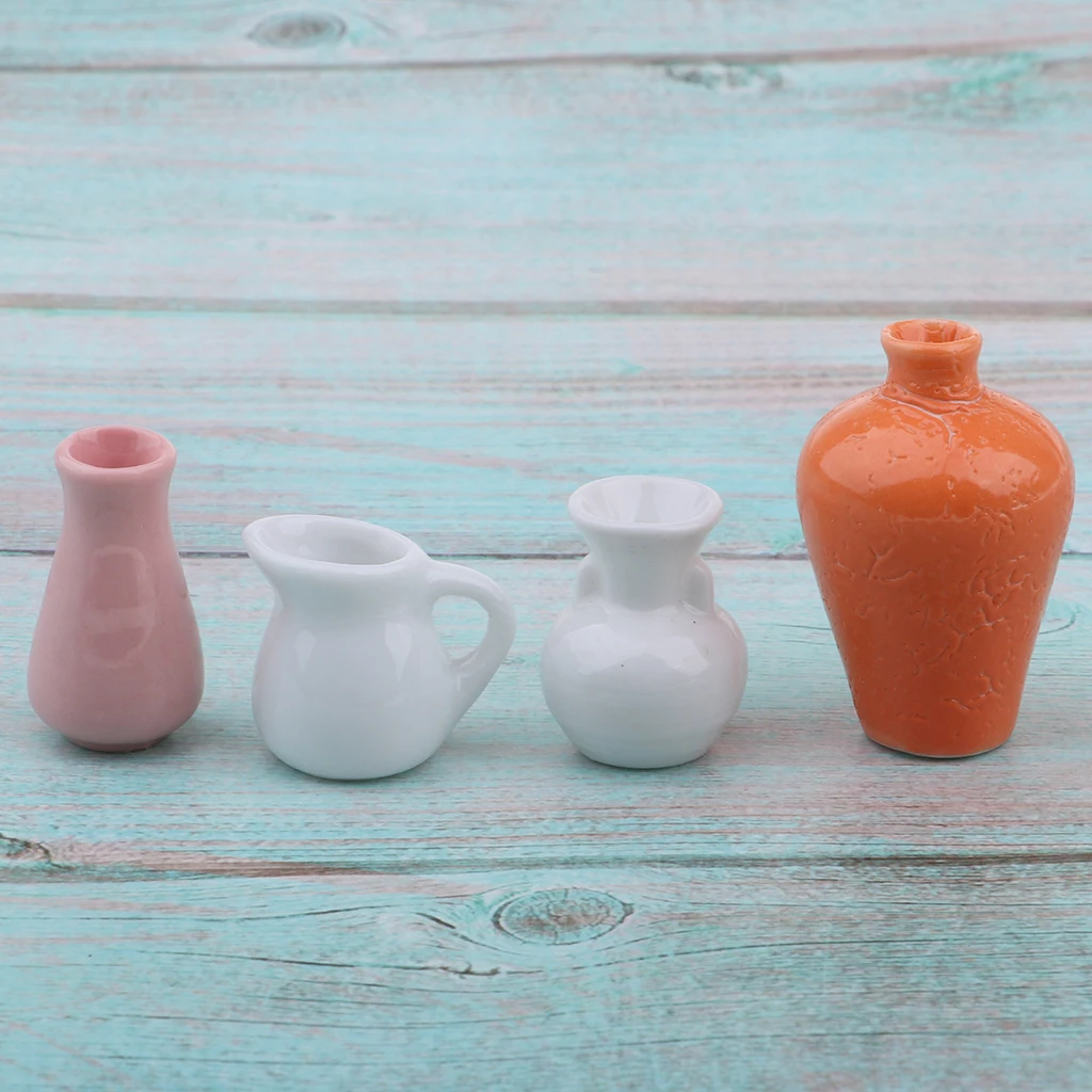 1:12 Scale Colorful Porcelain Chinese Vase Pot Dollhouse Living Room Decor 4pcs