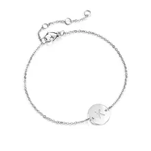 AOLOSHOW браслет с инициалами для Для женщин серебро гравировка на нержавеющей стали полированная цепь письмо круглая подвеска женские браслеты BR1443