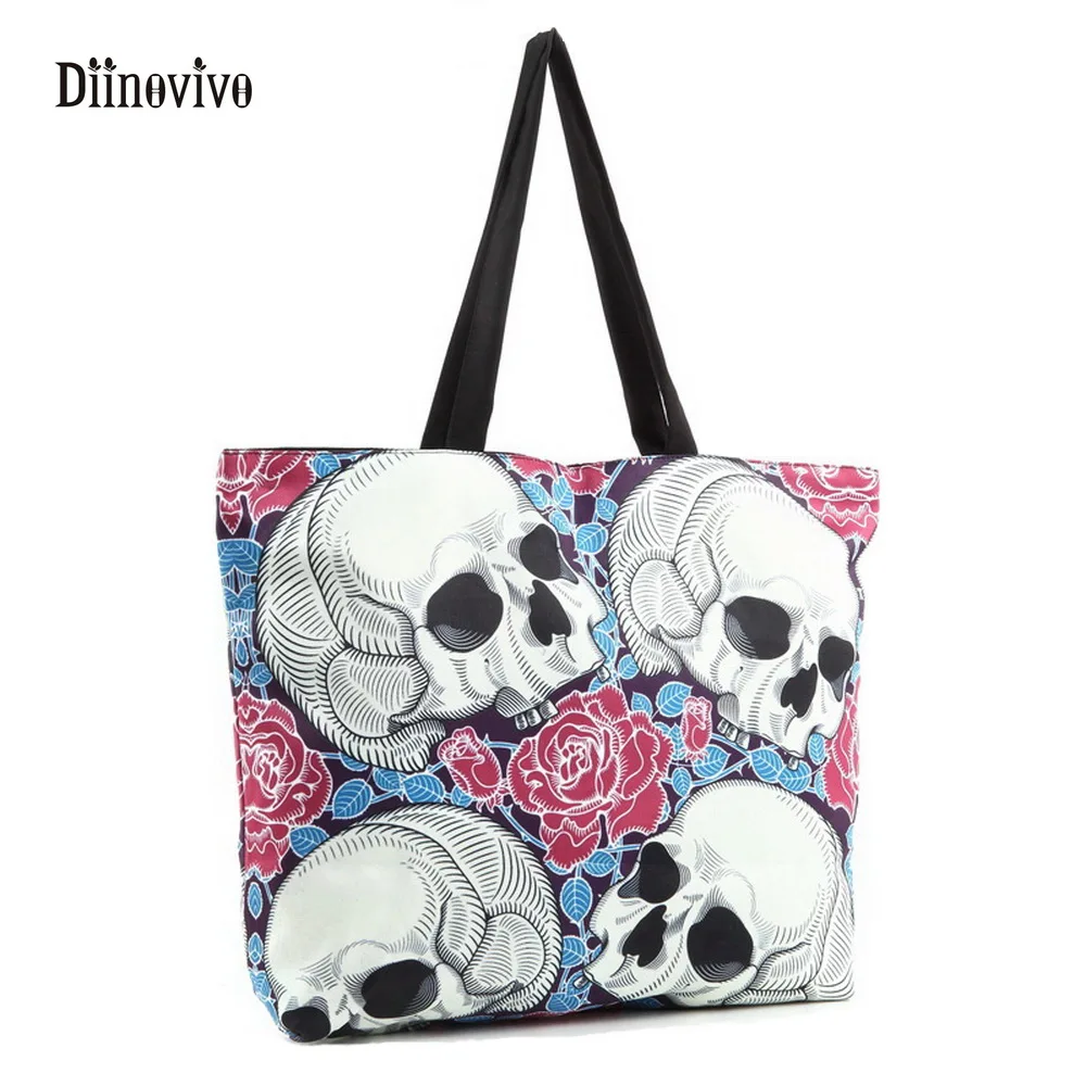 

DIINOVIVO New Fashion Exquisite Printing Shoulder Bags Rock Style Canvas Handbag Large Capacity Casual Design Women Bag WHDV0100