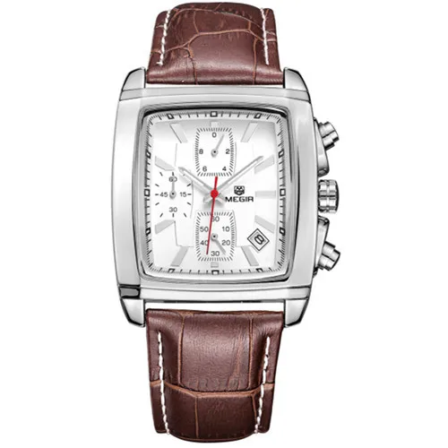Megir часы прямоугольник Мужские кварцевые часы люксовый бренд мужской бизнес Спорт наручные часы хронограф водонепроницаемый silve часы для мужчин - Цвет: Белый