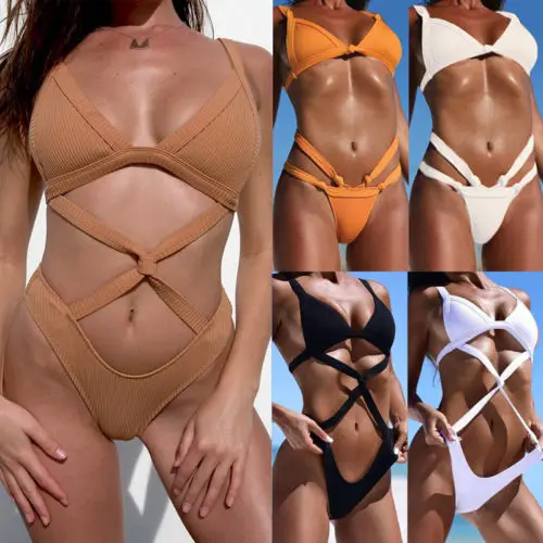

Women Hot Bandage One-piece Swimsuit Ladies Solid Strap Bikini Set Push up Padded Swimwear Swimsuits Beach Bathing suit Clothing