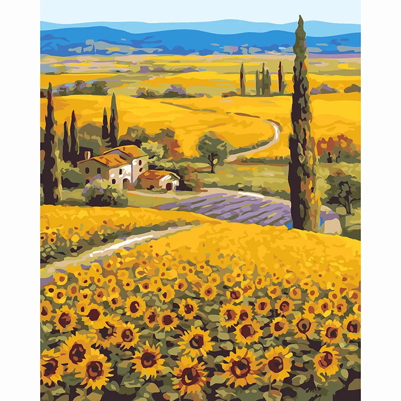 

Oil painting paint by numbers diy canvas wall decor hand painted picture printed drawing coloring by number sunflowers A472