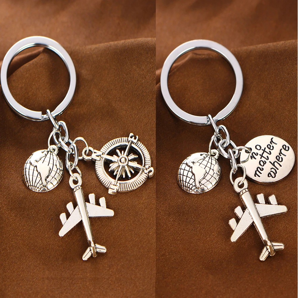 Globe Earth Airplane Compass Keychain No Matter Where Love Travel