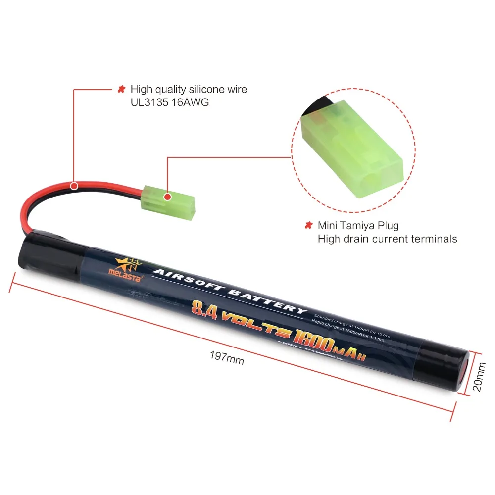 Melasta 7S 2/3A 8,4 v 1600mAh палка NIMH страйкбольный Аккумулятор для пистолетов с мини-разъемом Tamiya для страйкбола серии AK Mini или AEG's