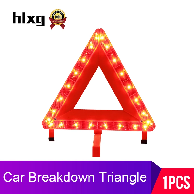 

hlxg Car Red Breakdown Warning Triangle Emergency Reflective Fog Lamps Safety Hazard Sign Cars Tripod Folded Stop Sign Reflector