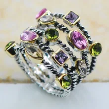 Peridot Zafiro Rosa Simulado Amethyst Morganite 925 Tamaño Del Anillo de boda Joyería de Plata Esterlina 6 7 8 9 10 F1132