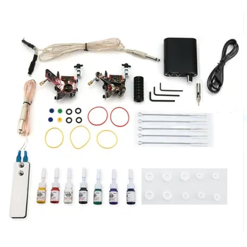 

Tattoo Complete Tattoo Kits 2 Machine Gun Beginner Tattoo Set 7 Inks Needle Grips Foot Petal Power Supply
