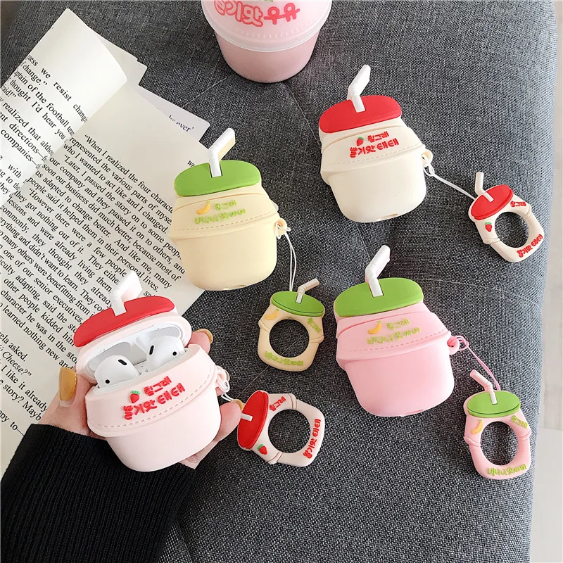 

Cartoon Case For AirPods Silicone Bluetooth Earphone Charging box Case For Airpods 2 cute Protective Cover Fruit milk Drink ring