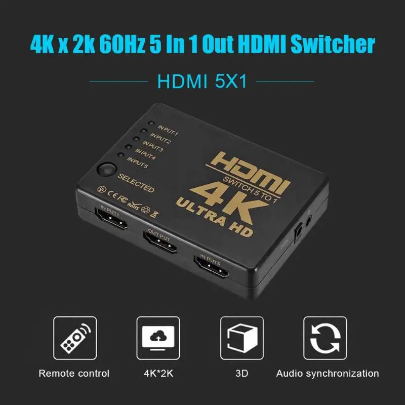 Мини 5 порта HDMI коммутатор 4K 3D 1080P сплиттер с ИК-пультом дистанционного Радио пульт дистанционного управления переключение инфракрасная кнопка