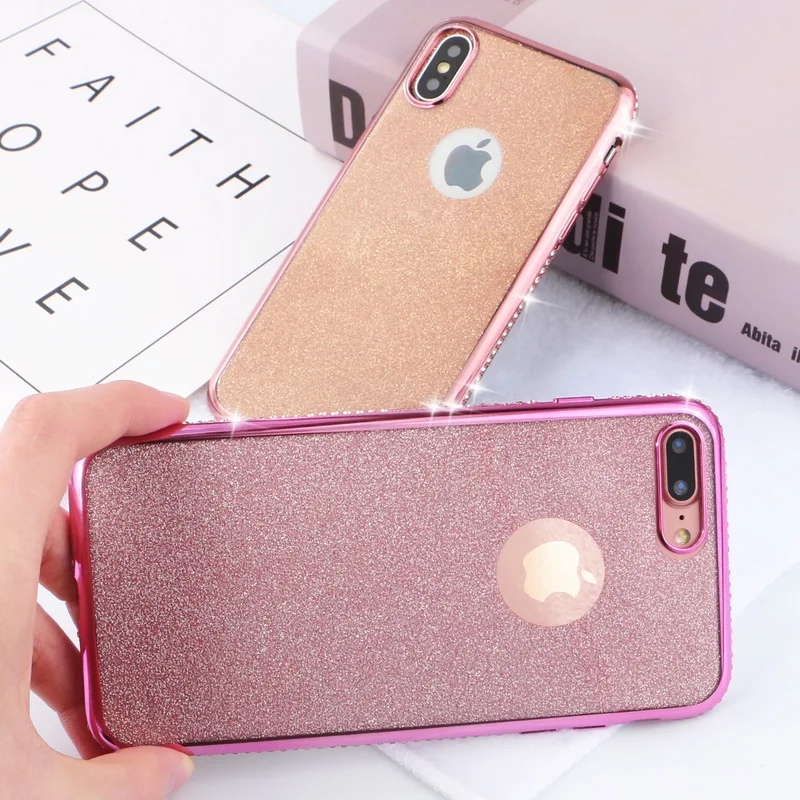 

Luxury Bling Glitter Diamond Side Case for iPhone X 7 8 Plus 6 Cases Soft Silicon Armor Cover for iPhone 6 6s 7 8 Plus X Fundas
