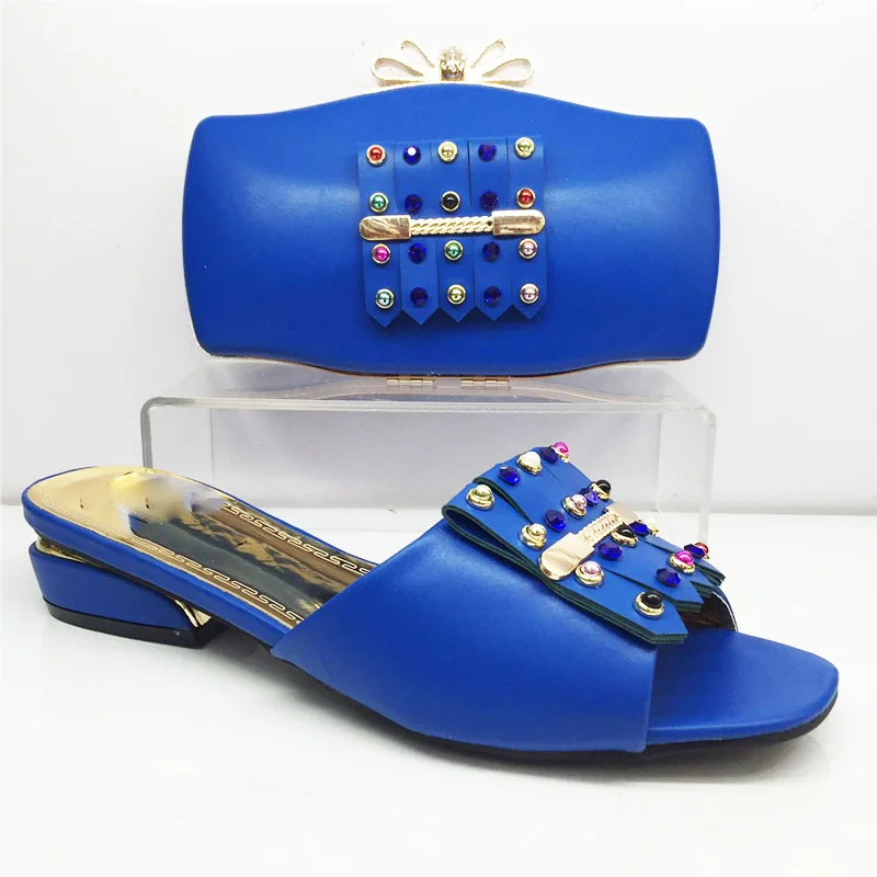 

Italian Design African Nigeria Shoes and Bag Set for Parties Royal Blue Short Heels Wedding Shoes with Matching Bag