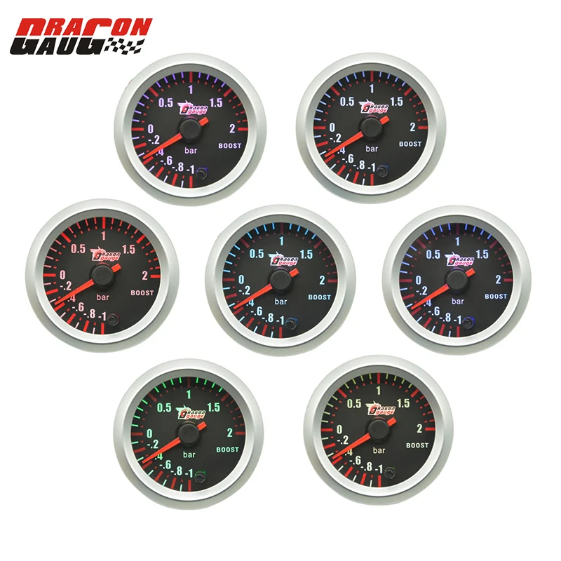 

Dragon gauge 52mm 7 Color Blacklight Car Turbo Turbine stepper motor Oil Pressure Gauge Meter Boost gauge -1~2 Bar and 30 PSI