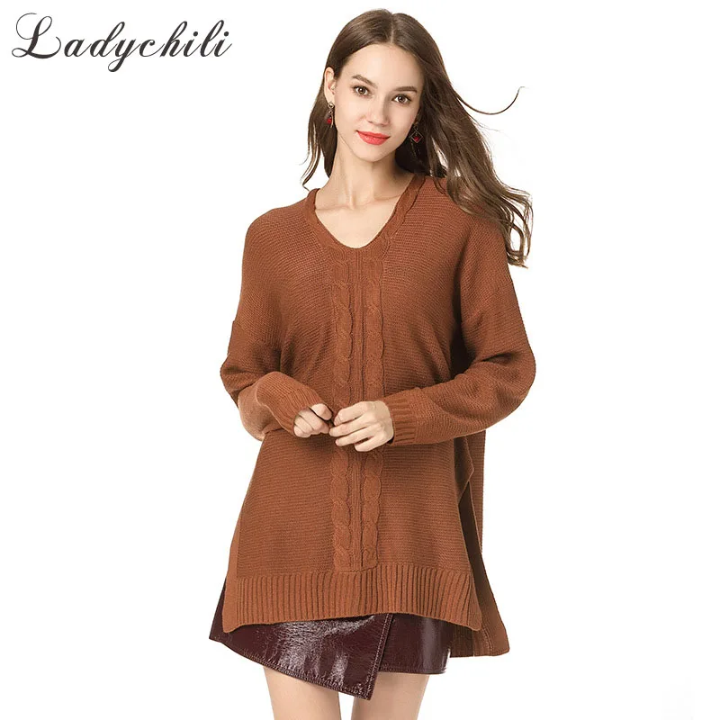 

Ladychili Women Clothing High Quality Knit Cross Patterns Long Slip Pullovers White Knitwear V Neck Jumper Soft Sweater S44