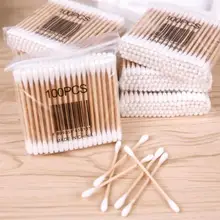 100 шт/партия женская косметика ватный тампон с двойной головкой ватные палочки для макияжа деревянные палочки Чистка ушей для носа косметика для здоровья