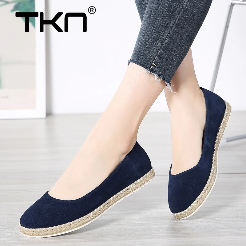 

TKN 2019 Spring Women Ballet Flats Shoes Comfort Leather Suede Slip on Chaussures Femme Flats Laides Loafers Shoes Woman 7022