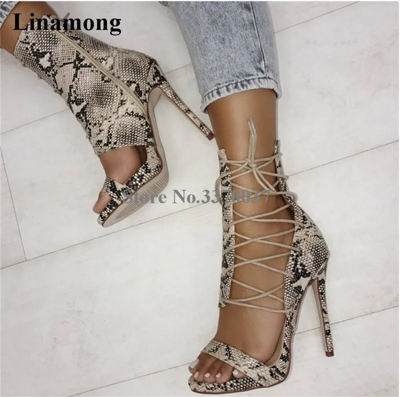 New Fashion Women Fashion Open Toe Snake Leather Lace-up Gladiator Sandals Cut-out High Heel Sandals Dress Shoes New Fashion Women Fashion Open Toe Snake Leather Lace-up Gladiator Sandals Cut-out High Heel Sandals Dress Shoes