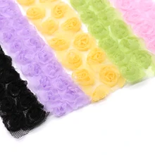 Diy Ручная кружевная ткань материал 3 см шифон двойной 3D цветок розы вышитые кружева отделка Лента ткань Швейные аксессуары