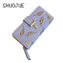 

Lady Money Bags Wallet Long Gold Hollow Leaves Leather Purse Female Wallet Coin Purse Card Holders Clutches Women Portefeuille