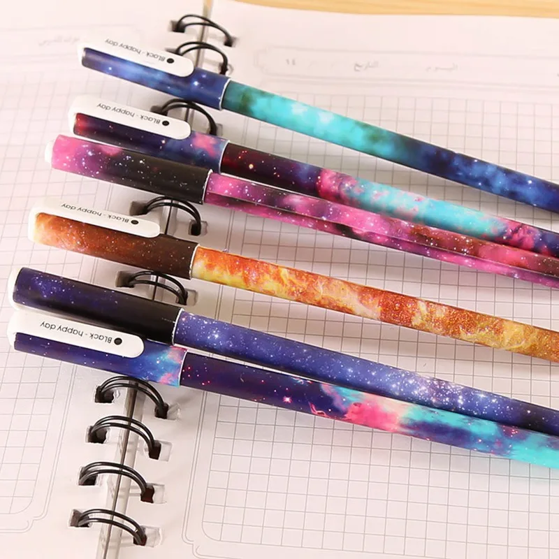6pcs/Box Star Night Color Ballpoint Pen With Gel Refill Hot Kawaii Gel Pens Boligrafos School Supplies Wholesale