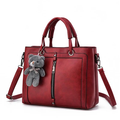 Женская сумка через плечо, женские сумки, средняя большая вместительность, дамская сумка, плюшевый медведь, ремень, нить, для покупок, Офисная сумка - Цвет: Red