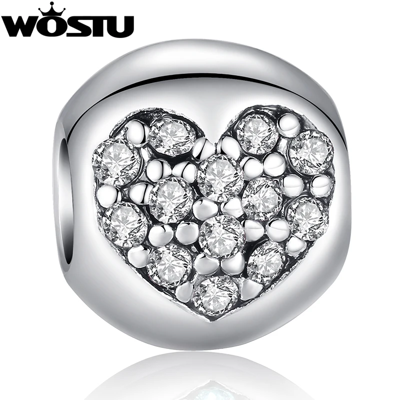 

Hot Sale TOP Quality Silver Heart Charm Beads with Crystal Fit Original wst Bracelet Pendants For Women DIY Jewelry SDP5283
