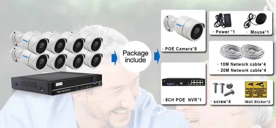 Smar H.265 8CH 1080 P POE NVR комплект из металла 2.0MP инфракрасный наружный водонепроницаемый IP66 POE IP Камера видеонаблюдения Камера Системы 2 ТБ HDD XMEYE
