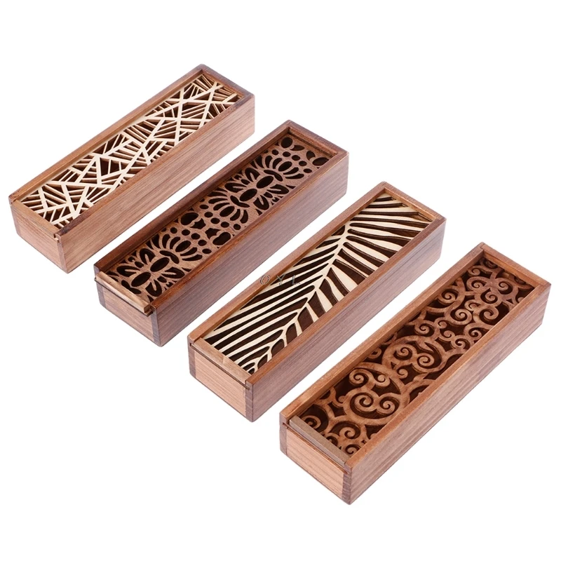

Retro Wooden Stationery Case Hollow Out Boxes Desktop Pencil Storage Organizer