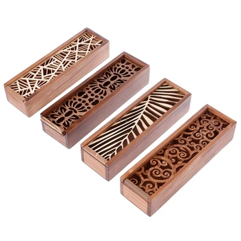

Retro Wooden Stationery Case Hollow Out Boxes Desktop Pencil Storage Organizer