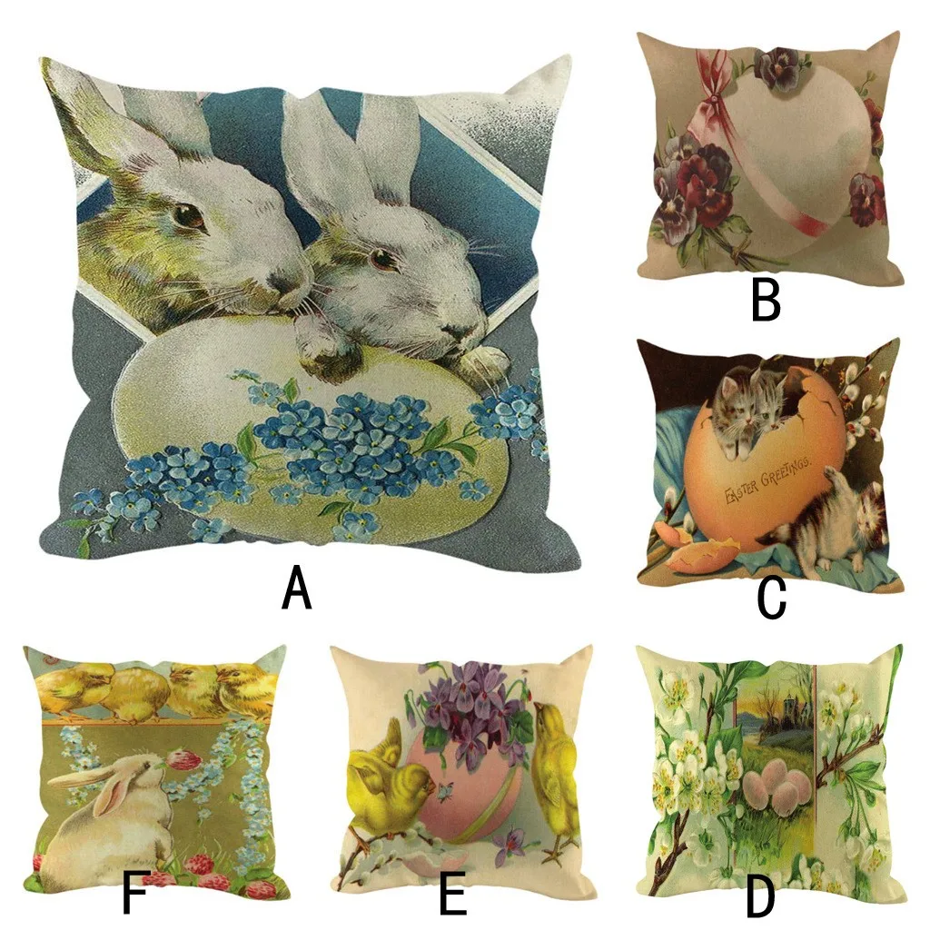 

Cute print Easter Linen Square Rabbit Throw Pillowcases Waist Cushion Cover Home Decor Comfortable fabrics decorative pillows