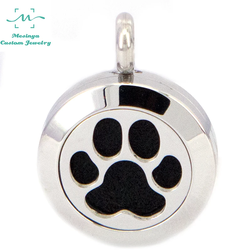 

With shiny Chain!10pcs Mesinya 20mm Dog Paw Aromatherapy / Essential Oils surgical Stainless Steel Diffuser Locket Necklace